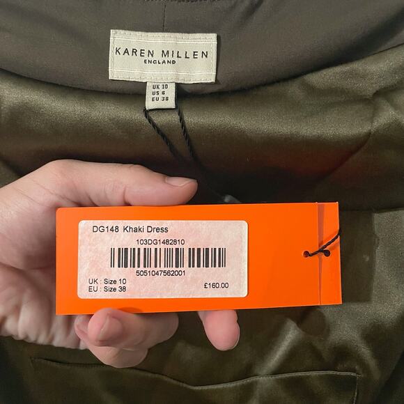 NEW Karen Millen Silk Off Shoulder Mini Dress Metallic Khaki Green - US Size 6 - Picture 4 of 11